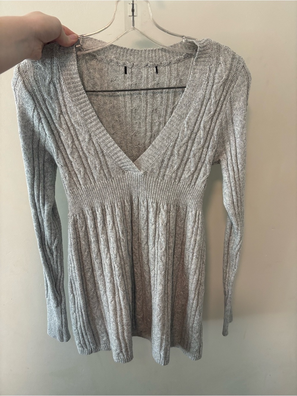 Grey Cable Knit Peplum Sweater Top ✨ Soft Cozy V Neck Knit Dress Size M
